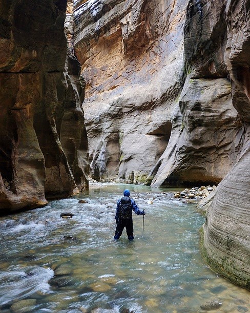 Narrows hiker in the water